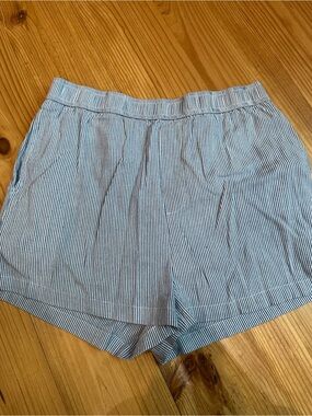Le Lis Blue and White Pinstripe High-Waist Shorts